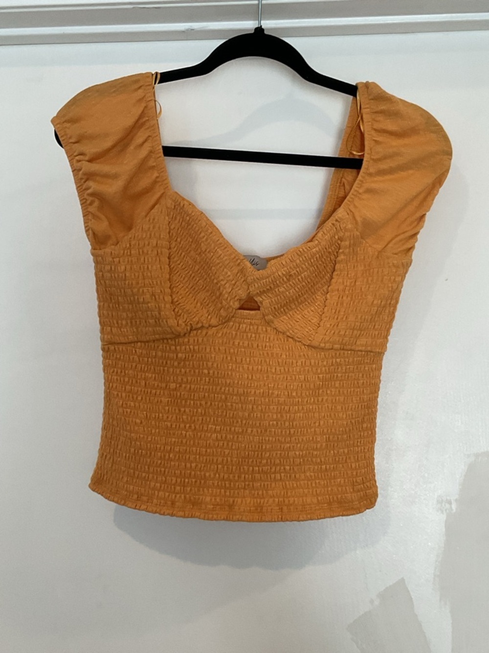 Smocked Mustard Cap-Sleeve Crop Top